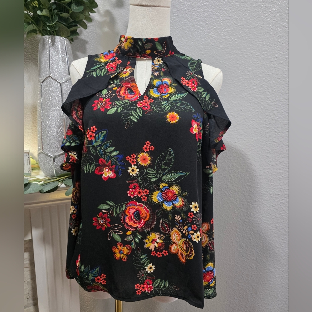 Meraki Black Floral Women's Blouse